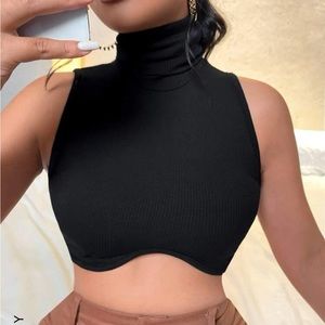 SHEIN ribbed knit solid turtle neck tank top